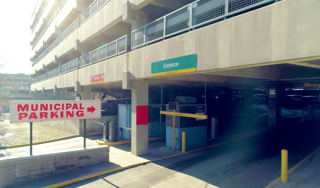 Entrance of the Municipal Parking lots in downtown Waterbury CT