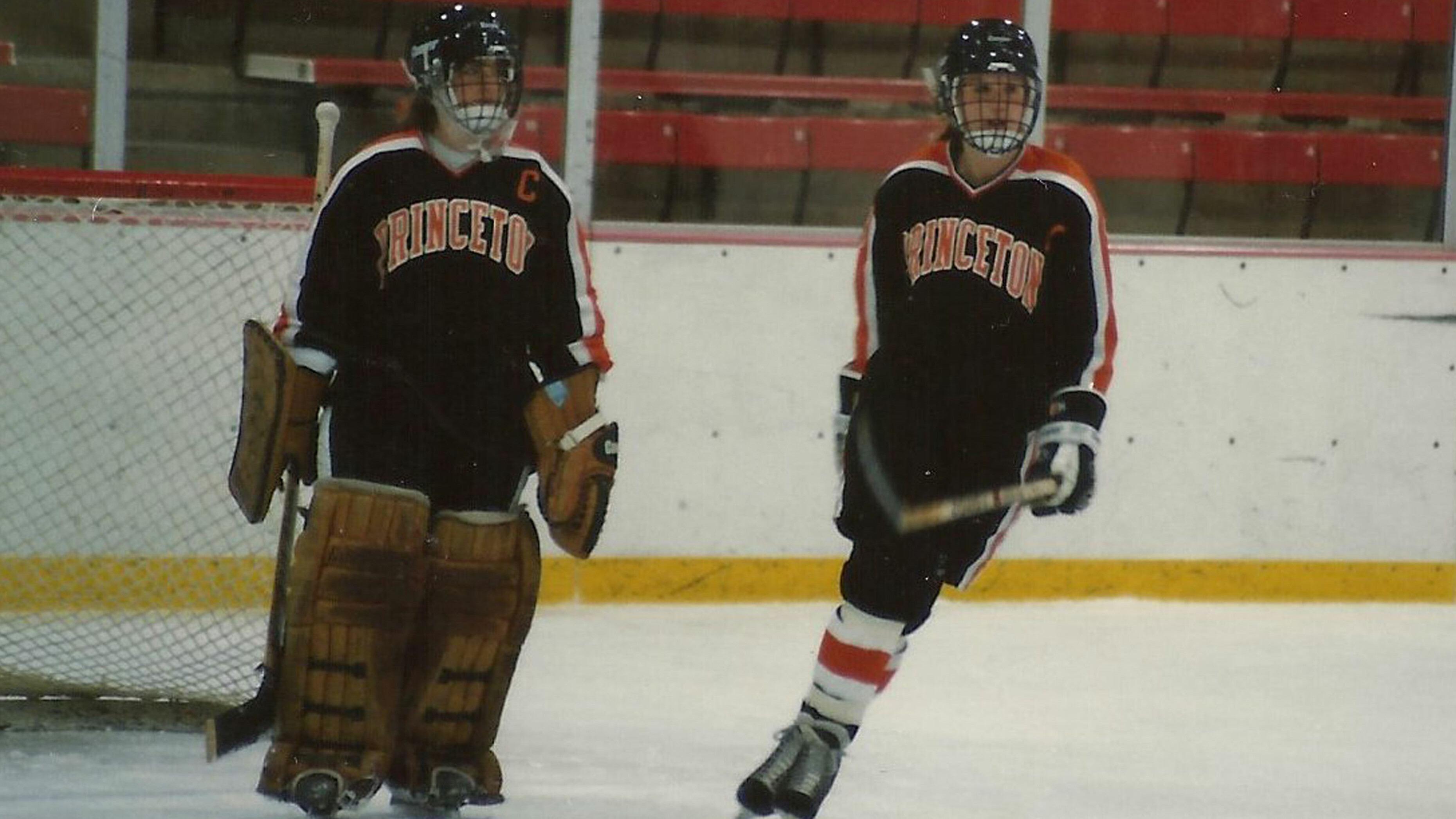 Molly Kellogg of Waterbury CT on the ice with Princeton Hockey teammate