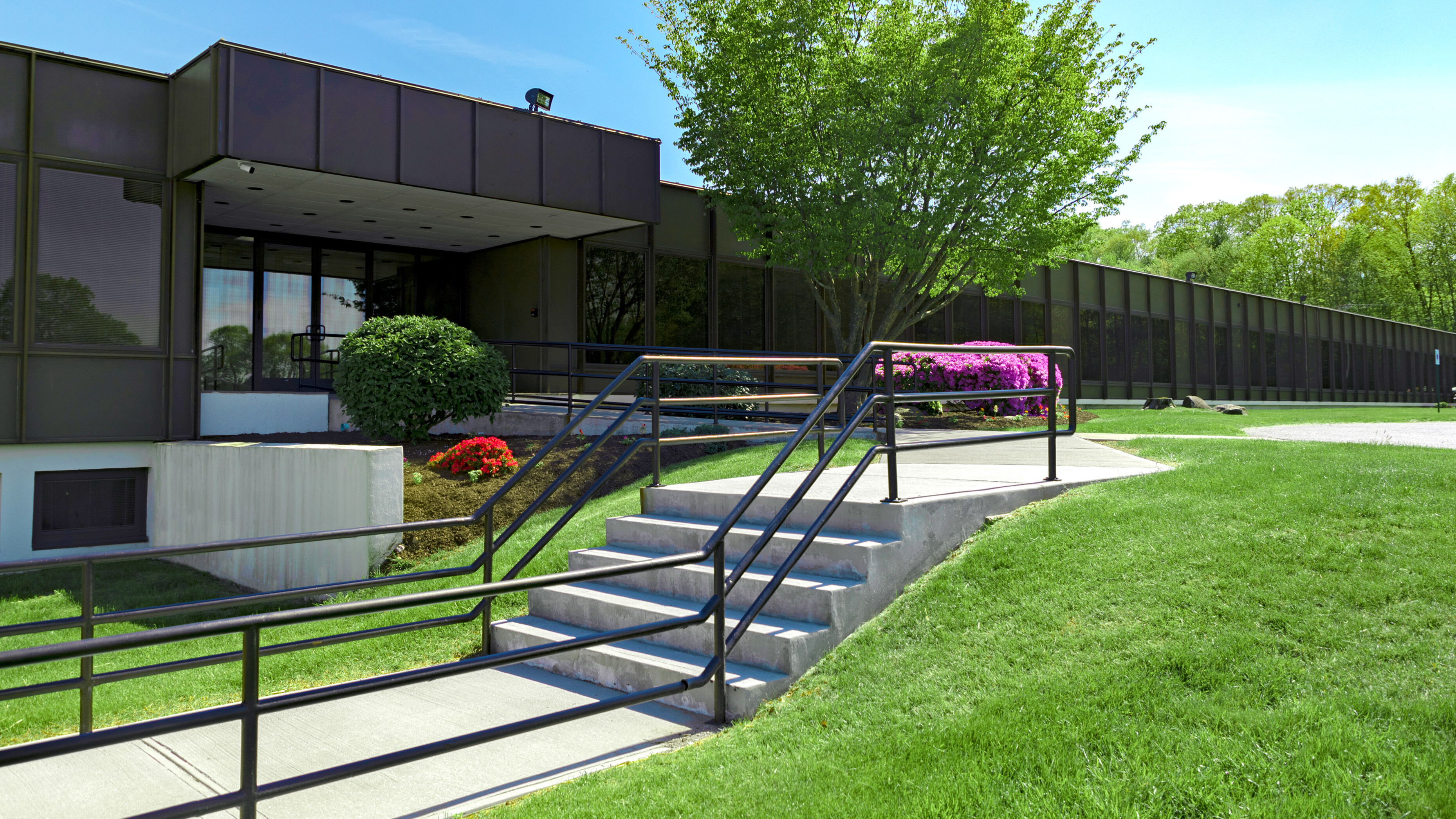 Small staircase in front of a building in Waterbury, Connecticut.