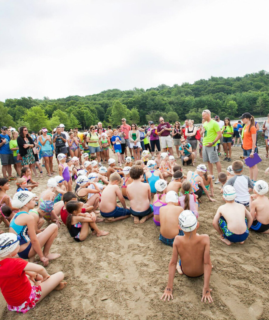 Jim O'Rourke addressing the young triathletes at the Race4Chase event in Waterbury, CT