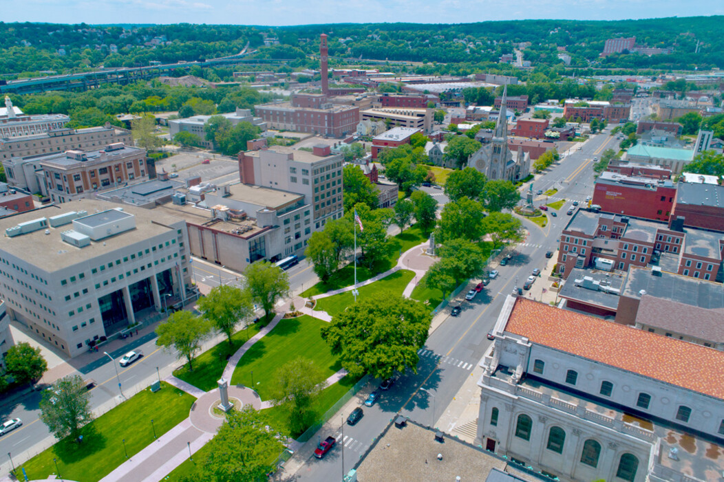 Aerial view of the city of Waterbury in Connecticut