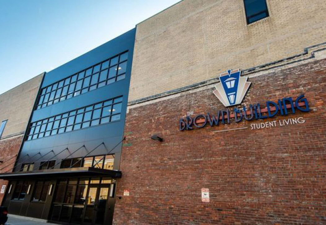 Exterior and signage of the UConn Brown Building in Waterbury CT