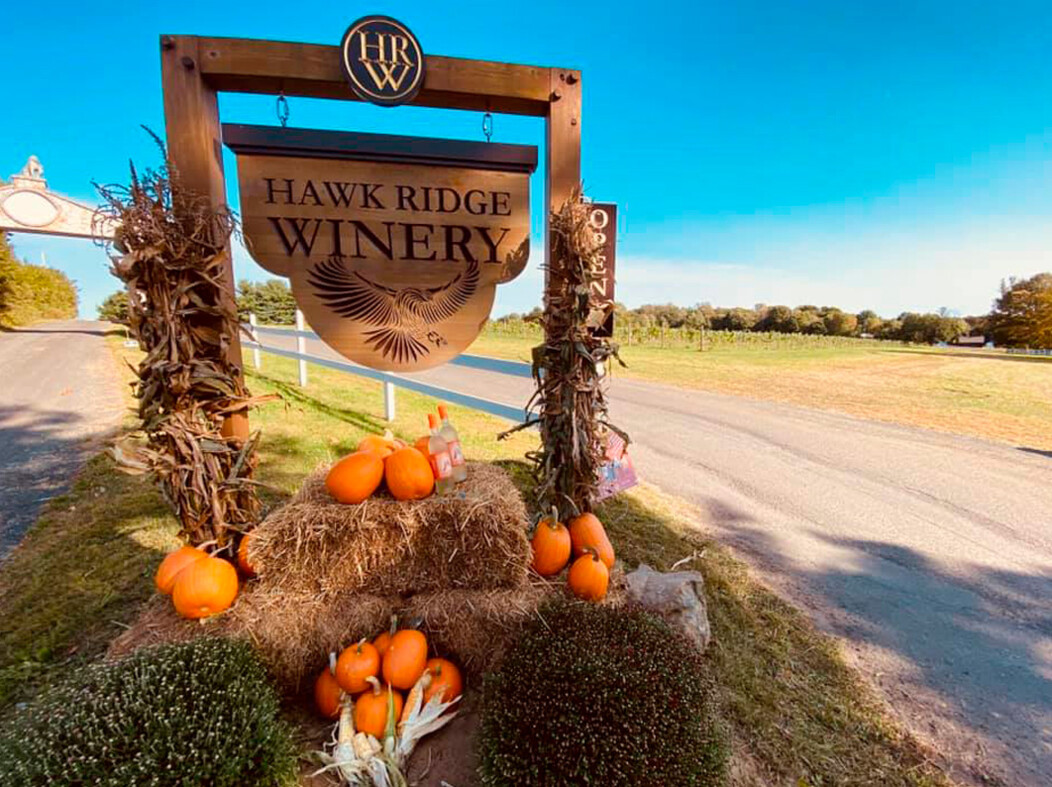 Sign at the entrance of the Hawk Ridge Winery in Watertown, CT