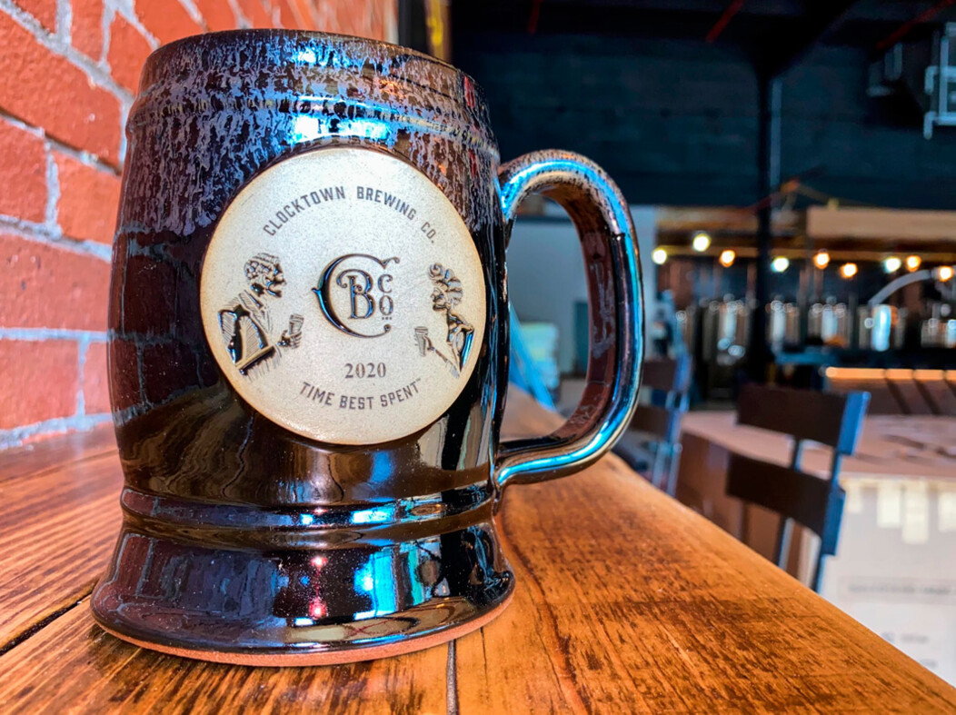 Mug on the bar at the Clocktown Brewing Company in Thomaston, Connecticut