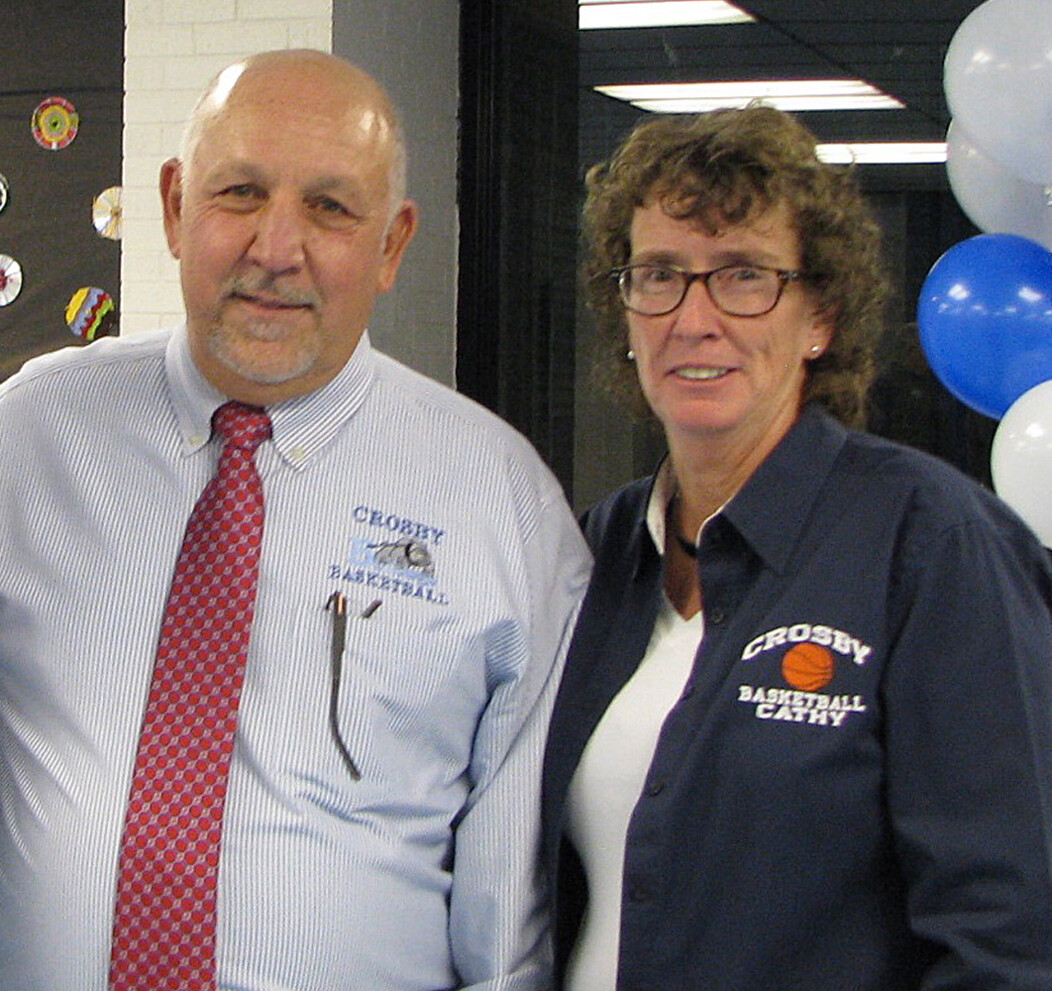 Crosby High School Varsity Boys Basketball Coach Nick Augelli and Freshman Coach Cathy Awwad